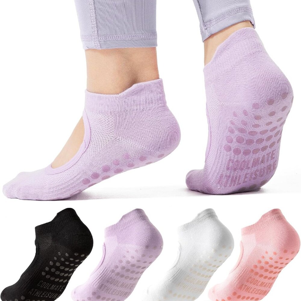 COOLMATE Pilates Socks with Grips for Women, Yoga Socks, Crew Non Slip Women for - Picture 1 of 8